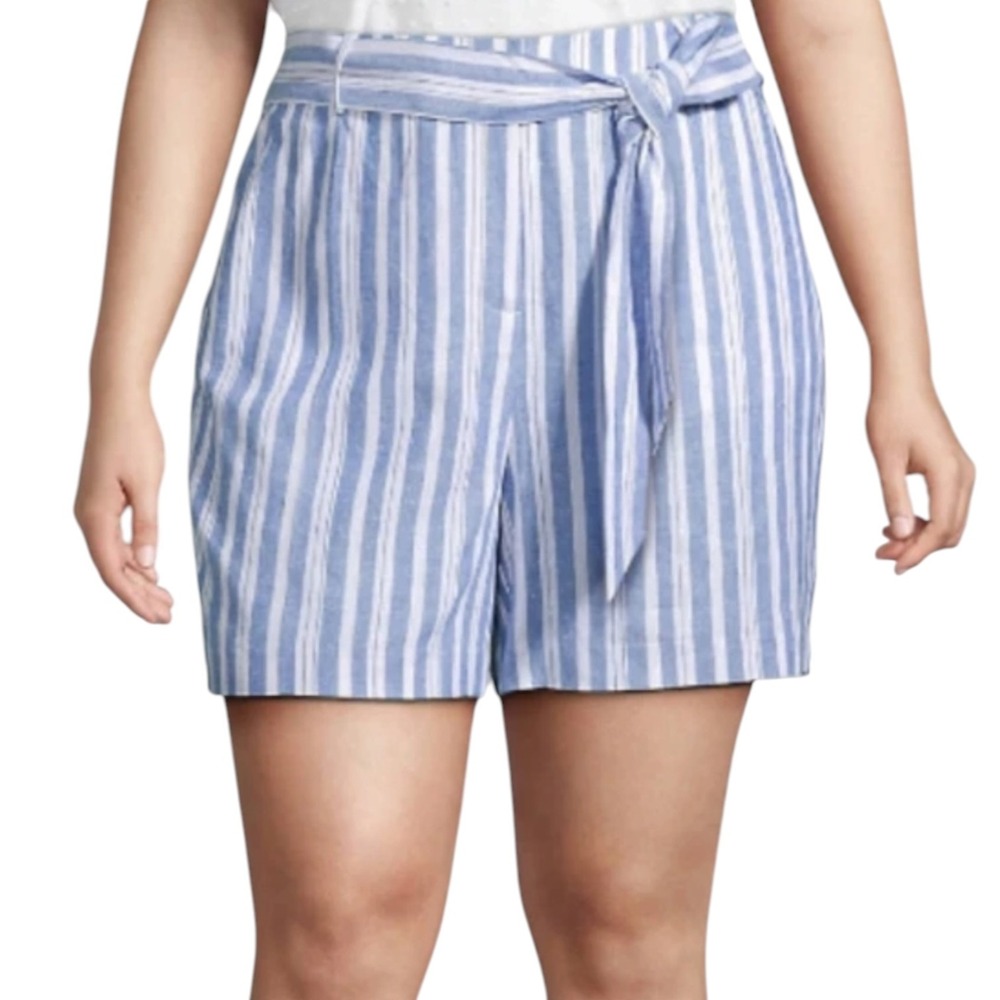 Lane Bryant Nautical Linen Blend Coastal Stripe Tie Waist Short Plus Size 26 NWT